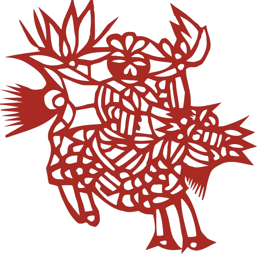 中国风中式传统喜庆民俗人物动物窗花剪纸插画边框AI矢量PNG素材【731】